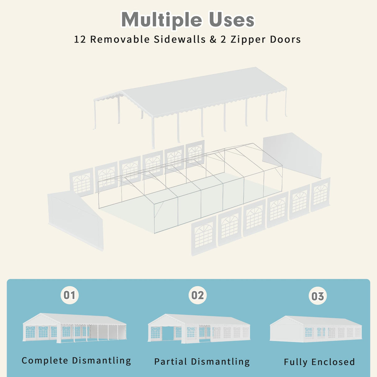 EROMMY 20x40ft Party Tent, Outdoor Wedding Tent, Heavy Duty Large Canopy Carport with Removable Sidewalls, 2 Roll-up Doors, 4 Storage Bags, Gazebo Shelter Tent for Party Event Commercials, White EROMMY