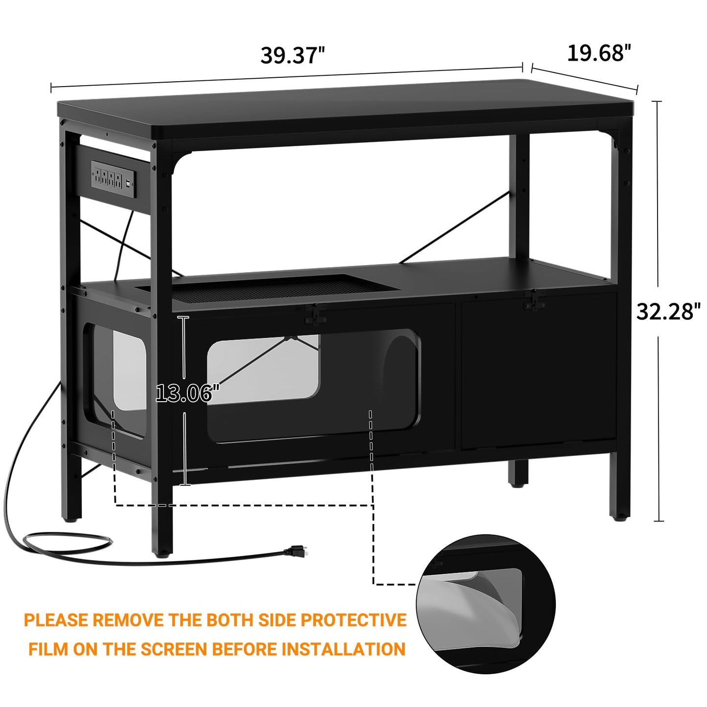 Hyomdeck 40 Gallon Fish Tank Stand with Reptile Tank and Power Outlet, Metal Aquarium Stand with Removable LED Light and Tortoise Habitat, Snake/Turtle Tank with Anti Escape Door, Acrylic Gla - WoodArtSupply