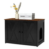 Dwanton Litter Box Enclosure, Cat Litter Box Furniture Hidden, Reversible Entrance Can Be on Left or Right Side, Wooden Cat Washroom Indoor, Black and Rustic Brown, 27.6 Inches Dwanton