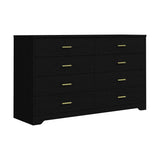 Panana 8 Drawer Wood Lateral Dresser, Big Wide Chest of Drawers Storage Organizer with Metal Gold Handles Home Bedroom (Black) Panana