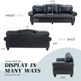 HULALA HOME 81'' Upholstered Leather Sofa with Removable Cushion, Mid-Century Modern Living Room 3-Seater Couch, Full Grain Leather Couch with Nailhead Trim and Rolled Arm for Bedroom Apartment, Navy HULALA HOME