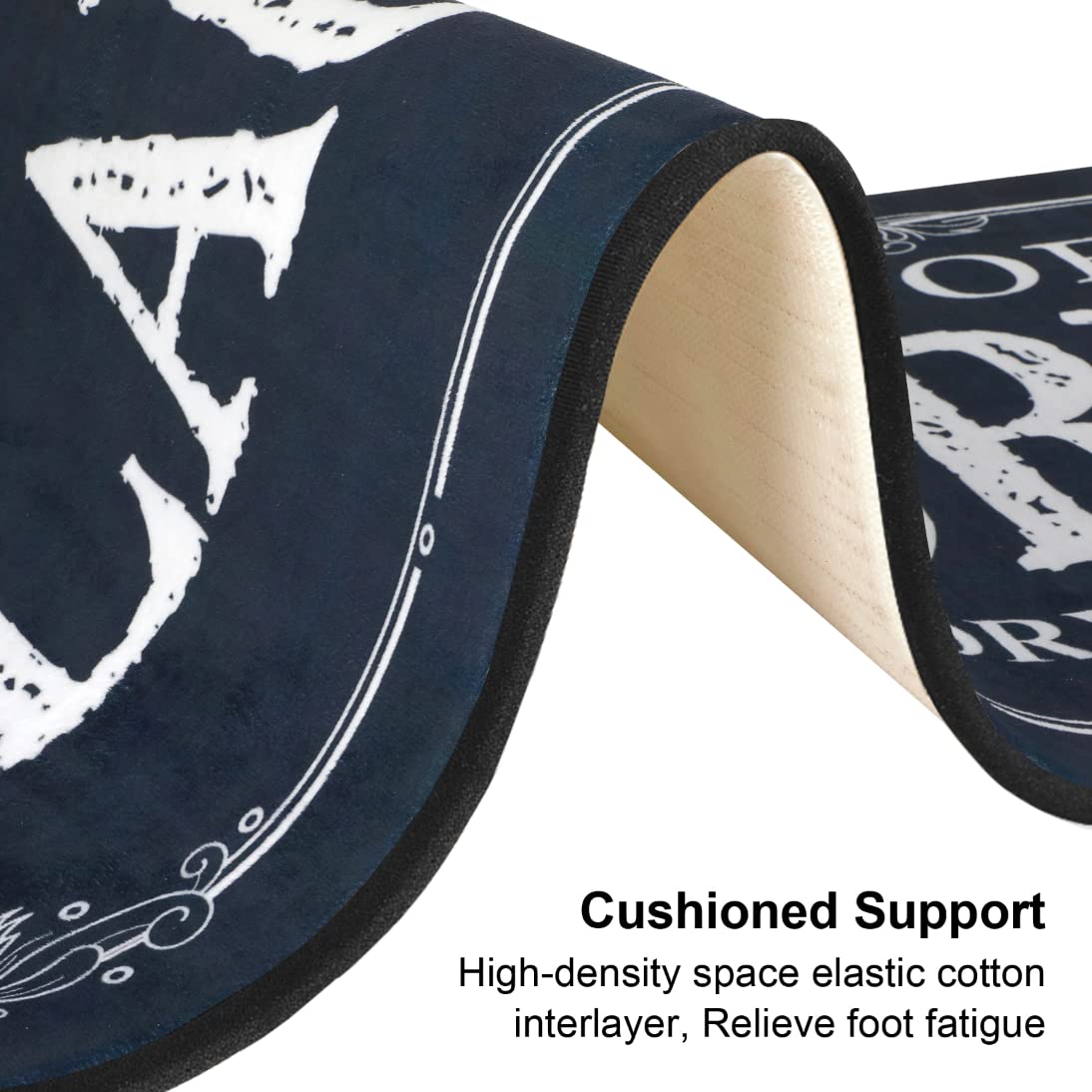 ROMAMIGO Non Slip Laundry Runner Rug - Farmhouse Kitchen Floor Mat for Mudroom and Bathroom - Black, 20 X 47 Inches ROMAMIGO