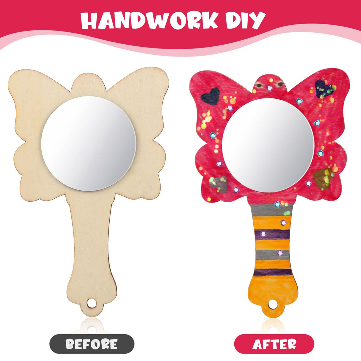 TEHAUX DIY Unfinished Wooden Mirror for Crafts to Paint Set Kids Handheld Mirror Mini Princess Hand Mirror Make Your Own Mirror Craft Handmade Painting Crafting Supplies TEHAUX