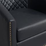 KINWELL 29" Wide Tufted Faux Leather Swivel Barrel Chair, PU Leather Modern Upholstered Accent Chairs with Nailhead Trim, Small Armchair for Living Room Bedroom, Black KINWELL