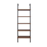 Nathan James Theo 5-Shelf Oak Wood Modern Bookcase, Open Wall Mount Ladder Bookshelf with Industrial Black Metal Frame Nathan James