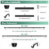 Extra Long Curtain Rods 120 to 170 Inch(10-14ft),1Inch Black Adjustable Extra Long Curtain Rod,Heavy Duty Decorative Window Curtains Rods for Bedroom,Long Curtain Rods 120-170 hei! dear