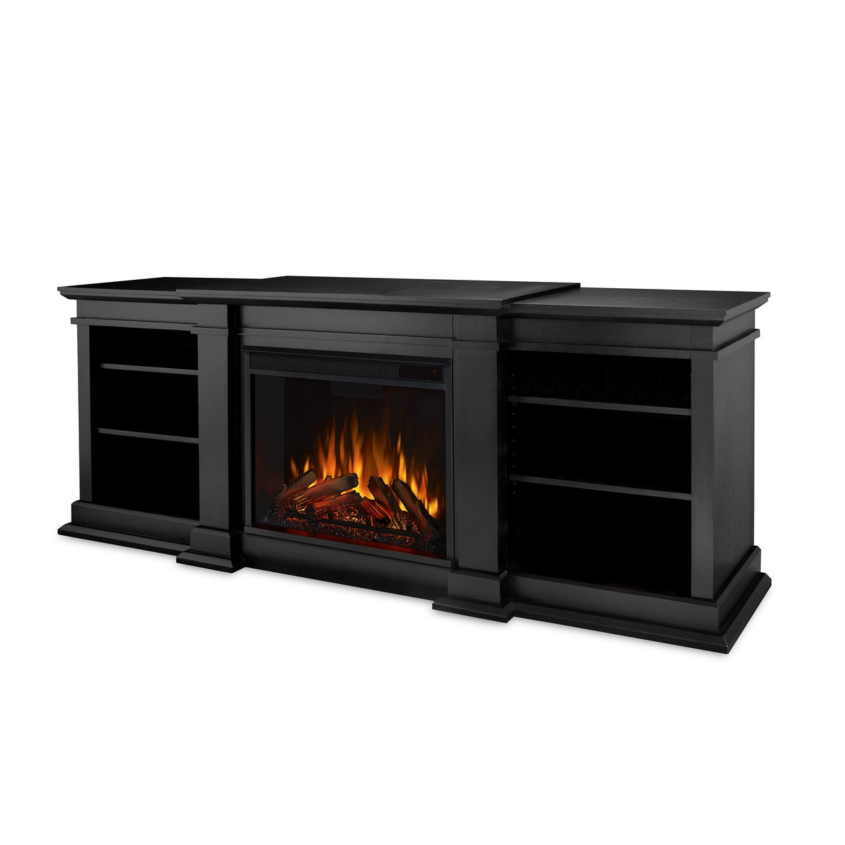Real Flame Fresno 72" TV Stand with Electric Fireplace in Black, Entertainment Center with Electric Fireplace, Living Room TV Stand with Fireplace, fits up to 70" TV Real Flame