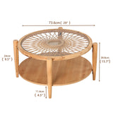 RUSTOWN Rattan Round Coffee Tables, 2-Tier Sofa Table with Rattan & Tempered Glass Top and Wood Legs, Accent Side Coffee Table for Living Room(Natural) RUSTOWN
