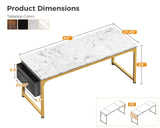 ODK Computer Desk Large Office Desk, 63 Inch Gaming Desk with Storage, Modern PC Desk Work Table with Headphone Hook for Home Office, Splice Board, White Marble + Gold Leg ODK