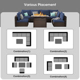 Grezone Patio Furniture Set,7 Piece Patio Furniture Set with Fire Pit Table,PE Wicker Rattan Sectional Sofa Patio Conversation Set with Thickened Cushions, Blue Grezone