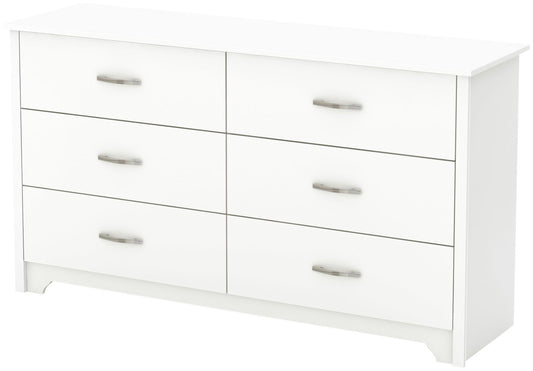 South Shore Fusion 6-Drawer Double Dresser Pure White, Contemporary - WoodArtSupply