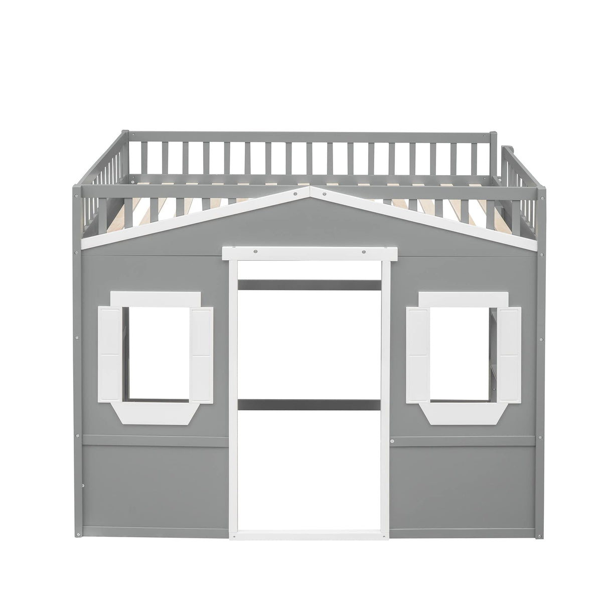 VilroCaz Stylish Gray and White Full Size Loft Bed with Safety Guardrail and Playhouse Design VilroCaz