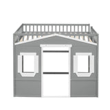 VilroCaz Stylish Gray and White Full Size Loft Bed with Safety Guardrail and Playhouse Design VilroCaz