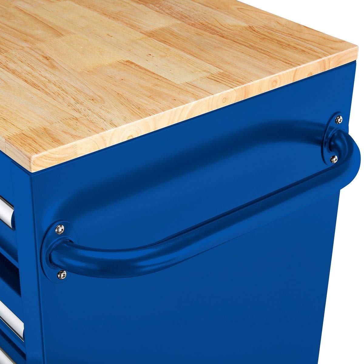 46 In. 9-Drawer Mobile Storage Cabinet With Solid Wood Top - Blue Workbench - WoodArtSupply