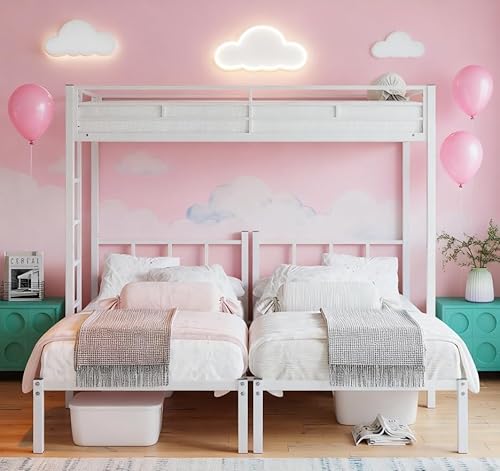 Bellemave Triple Bunk Bed for Kids, Adults, Teens, Twin Over Twin Metal Bunk Beds for 3 Kids, 3 bunk beds（Heavy Metal, White） Bellemave