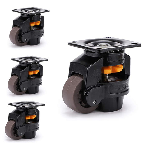 Skelang Leveling Machine Caster Model-80, Large Top Plate Leveling Wheel with Retractable NBR Pad for Heavy Workbench, Electric Equipment, Vending Machine, Total Loading Capacity 3300 Lbs, Pack of 4 Skelang