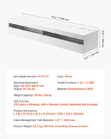 VEVOR Floating TV Stand, 71 in Wall Mount Entertainment Center with Power Outlet & LED Lights, Modern Floating TV Shelf with 2 Drawers & Storage Cabinet for DVD Player, Cable Box, Game Console, White VEVOR