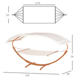 Outsunny Outdoor Hammock with Stand & Accessories, Heavy Duty Wooden Frame, Extra Large Sun Shade Canopy, Indoor Outside Boho Style Nap Bed, Natural Cotton, White Outsunny