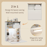 ARTETHYS Floating Vanity Desk with Mirror and Lights Small Wall Mounted Makeup Set with Storage White Farmhouse Dressing Table for Tiny Space ARTETHYS