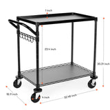 WDT 680Lbs Capacity Heavy Duty Rolling Utility Cart,2 Tier Rolling Carts with Wheels,Commercial Grade Metal Cart with Handle Bar & Shelf Liner,Trolley Serving Cart for Restaurant,Kitchen,Black WDT