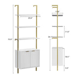 3 Tier White & Gold Ladder Shelf with Storage Cabinet, Modern Ladder Bookshelf with Doors, Wall Mount Bookcase with Metal Frame, Display Shelves for Living Room, Bedroom, Bathroom, Home Office Halitaa
