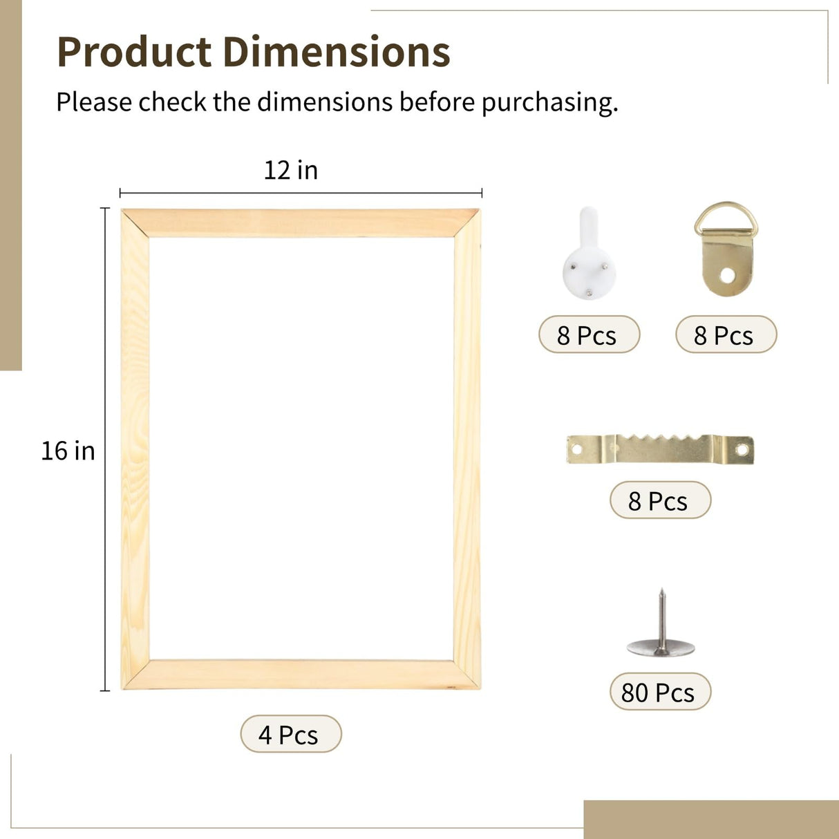 OMISTAR 4 Sets Canvas Stretcher Bars - 1216" Wooden Frames Kit, DIY Wood Frames With Hooks, Thumbtacks, and Traceless Nails, Arts Accessories for Prints, Oil Paintings OMISTAR