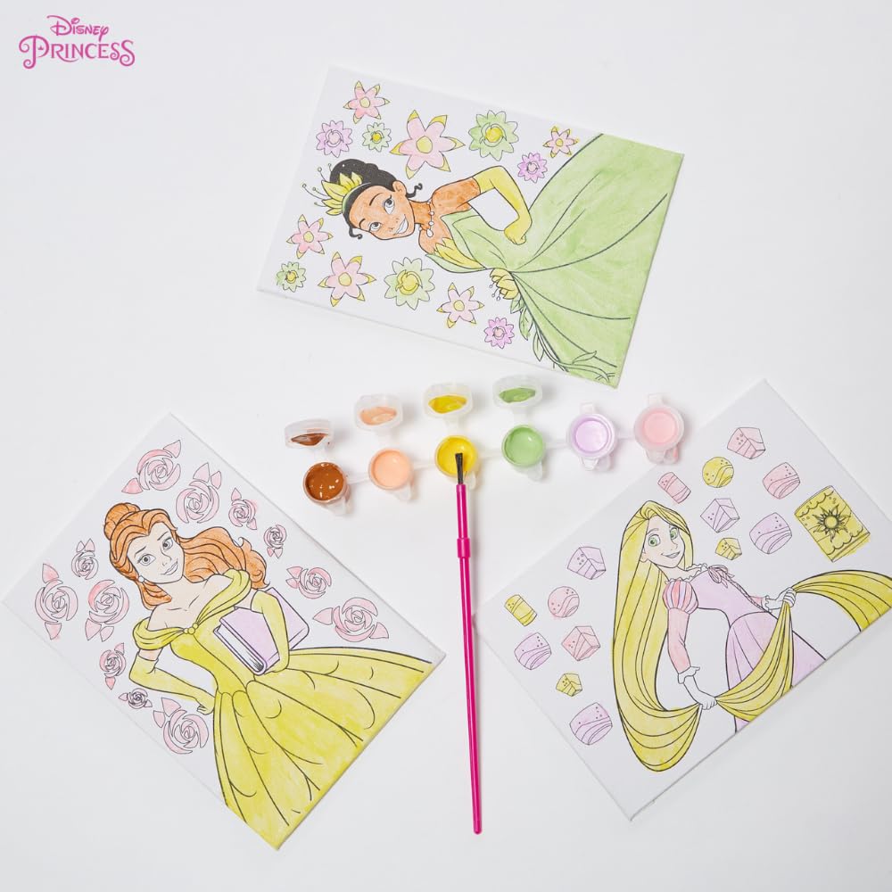 Innovative Designs Disney Princess Canvas Paint Set for Kids with 3 Canvases, Acrylic Paint, Paintbrush, & Easel Innovative Designs