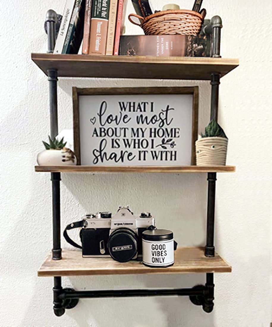 DR.IRON Industrial Pipe Shelving Rustic Bathroom Shelves with Towel Bar, 24" Pipe Shelf Wall Mounted, Farmhouse Bathroom Shelf Storage (3 tier-24) DR.IRON