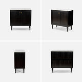 EYYTHUNG Black Storage Cabinet Set of 2, Modern Accent Cabinet with Faux Marble Top & Adjustable Shelves, Wooden Credenza, Console Table Entryway Cabinet EYYTHUNG
