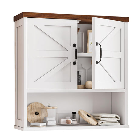 Mino Kesper Bathroom Wall Cabinet with Barn Doors, Wall Mounted Bathroom Storage Cabinet, Farmhouse Style, Adjustable Shelf, Wall Mounted, 23.6 x 7.9 x 23.9 Inches Mino Kesper