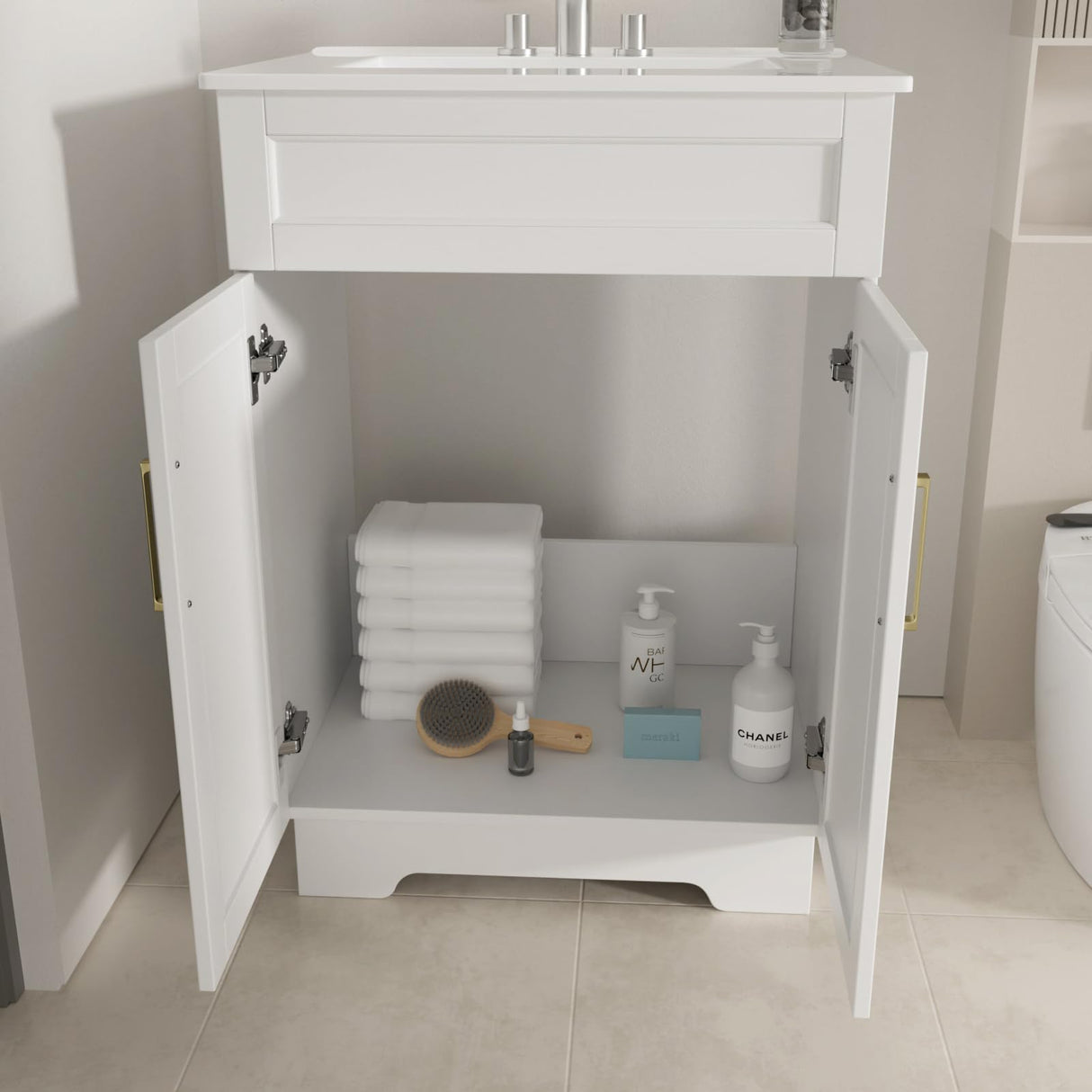 Smhxo Bathroom Vanity with Ceramic Sink, Bathroom Vanity Cabinet with 2 Doors, 24 Inches Wooden Bathroom Sink Cabinet, White Smhxo