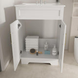 Smhxo Bathroom Vanity with Ceramic Sink, Bathroom Vanity Cabinet with 2 Doors, 24 Inches Wooden Bathroom Sink Cabinet, White Smhxo