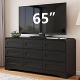 Dresser for Bedroom with 9 Drawers, 63" Large Modern Dressers & Chest of Drawers with Curved Profile Design, Wood Closet Clothes Storage Long Dressers Organizer for Bedroom Living Room Hallway, Black SOLACE FURNITURE