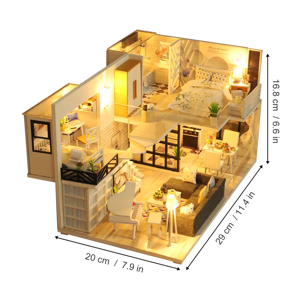 GuDoQi DIY Miniature Dollhouse Kit with Furniture, Tiny House kit 1:24 Scale, Need to Assemble Around 30 Hours, Great Handmade Crafts Gift for Birthday, Christmas, Life House(No Dust Cover) GuDoQi