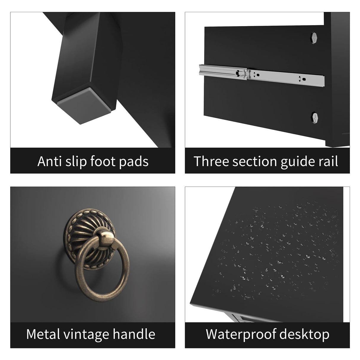 COWMOU 27.6 Inch Wide Nightstand Set of 2 with Charging Station, 3 Drawers Nightstand for Bedroom, Wooden Black Large Bedside End Table for Living Room, Bedroom, Study, Office COWMOU