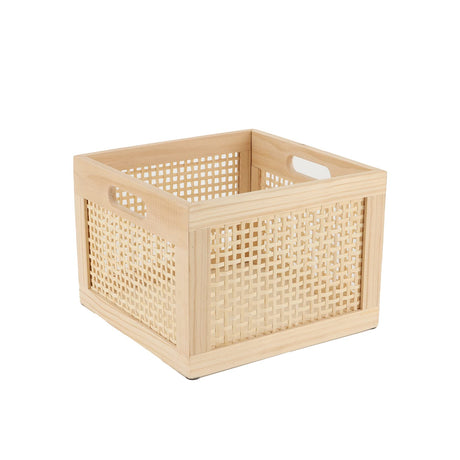 YAHUAN Bamboo Wooden Storage Box Cube Storage Organizer Bins Decorative Wood Square Basket Wood Crates Wicker Storage Cubes Basket Organizer for Home,Office,Closet,Shelf (cube bamboo) YAHUAN