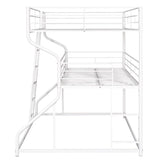 JIJIWANG Full XL Over Twin XL Over Queen Size Triple Bunk Bed with Long and Short Ladder, Unique Curved Metal Frame with Safety Guardrail, Industrial Style Triple Bunk Bed Frame, White JIJIWANG