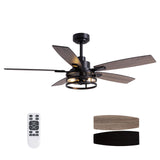 52 Inch Ceiling Fans with Lights and Remote Control, Farmhouse Ceiling Fan for Bedroom Living Room and Patio, Black Caged Ceiling Fan for Indoor and Outdoor LuminFan