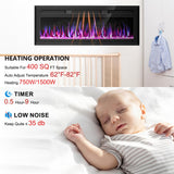 Hocookeper 60 inch Electric Fireplace, Wall Mounted and Recessed Fireplace Linear Fireplace Insert with Remote Control, Adjustable Flame Colors, Timer,750w/1500w, Black Hocookeper