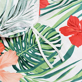 FADFAY Tropical Red Hibiscus Palm Leaves Duvet Cover Set Super Soft Summer Bedding 100% Cotton Soft with Hidden Zipper Closure Queen Size 3-Pieces FADFAY