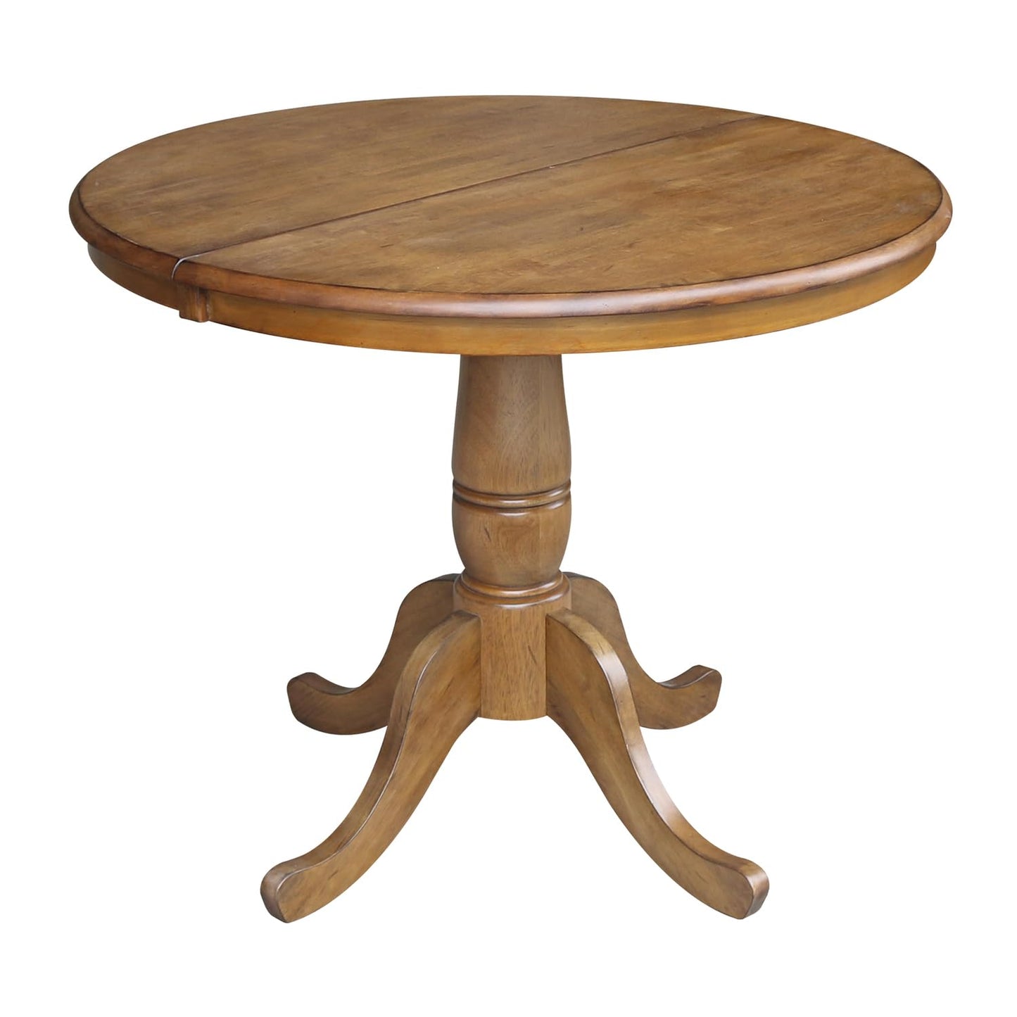 International Concepts 36" Round Top Pedestal Table with 12" Leaf-28.9" H-Dining Height, Pecan - WoodArtSupply