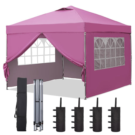 GDY 10'x10' Pop Up Canopy Tent, Outdoor Canopy Tent, Patio Tent,Commercial Instant Gazebos,4 Sidewalls, Portable Shelter Canopies, with 4 sandbags,(Pink). GDY