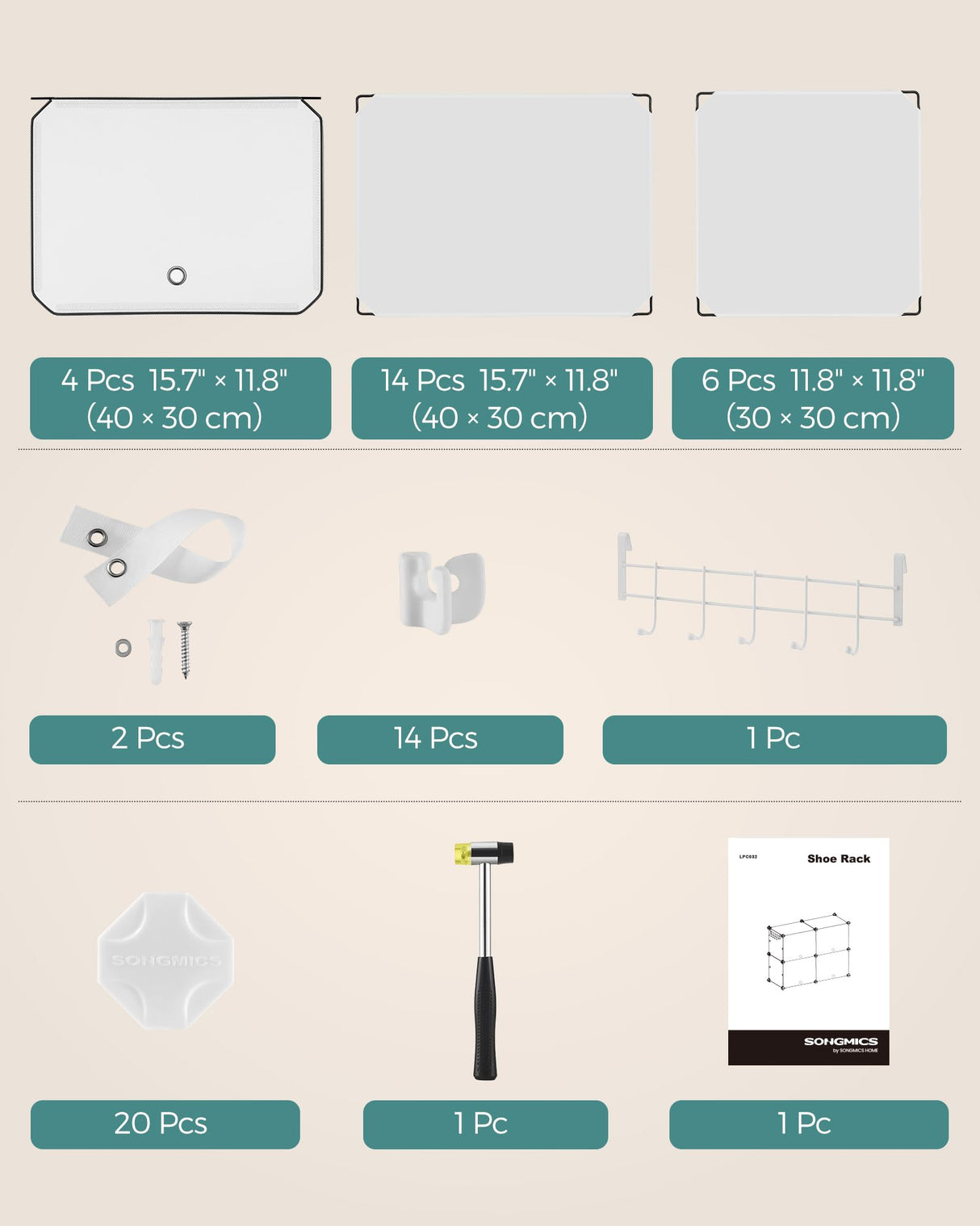 SONGMICS Shoe Rack Organizer, 4-Tier Shoe Storage Cabinet for Closet and Entryway, Holds 16 Pairs of Shoes, Adjustable, White ULPC032W01 SONGMICS