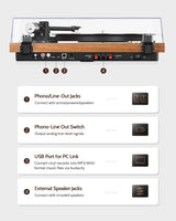 1 by ONE Bluetooth Turntable HiFi System with 36 Watt Bookshelf Speakers, Patend Designed Vinyl Record Player with Magnetic Cartridge, Bluetooth Playback and Auto Off 1byone