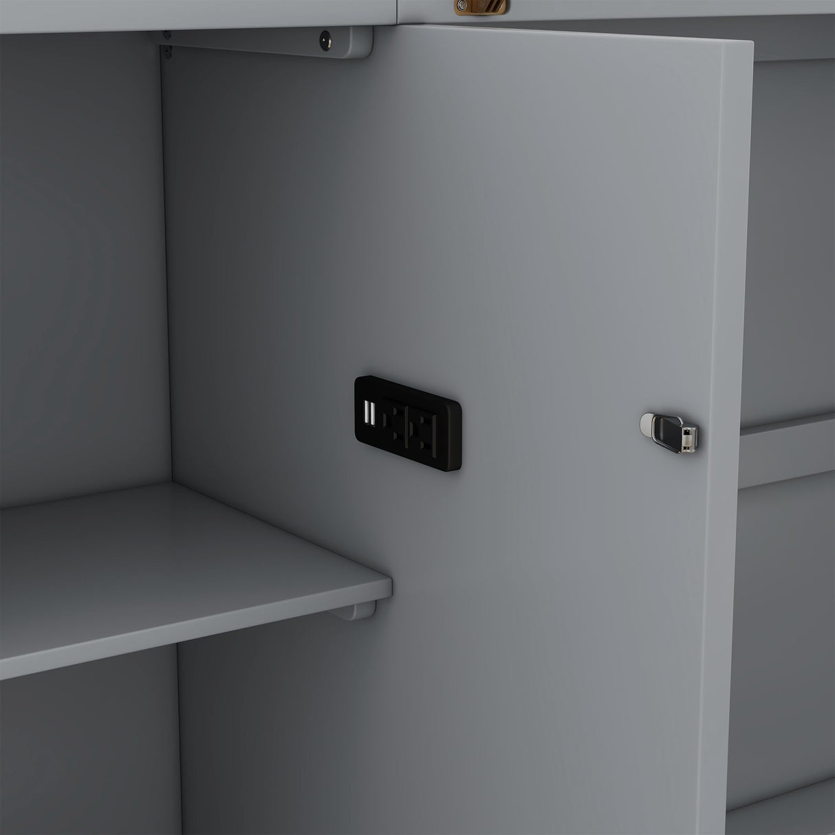 Queen Size Murphy Wall Bed With Storage and Bookcase Headboard, Solid Wood Cabinets, Shelves, Drawers and USB Ports - Multi-Function Platform for Home Office, Guest Room - Gray Harper & Bright Designs