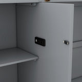 Queen Murphy Bed with Storage Bookcase Shelves,Drawers and Charging Station,Wood White Folding Murphy Chest Bed Cabinet for Adults，Grey MERITLINE