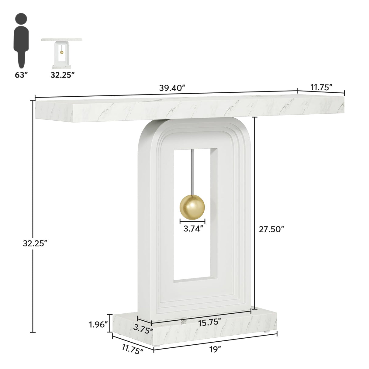 Tribesigns Modern Console Table, 40 Inches Narrow Sofa Entryway Table with Pendulum Shape Base, Contemporary Wood Accent Table for Living Room Hallway Entrance, Faux Marble White Tribesigns