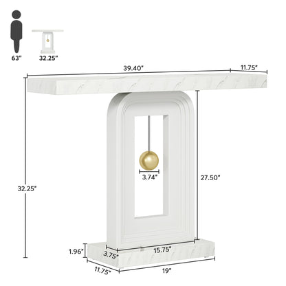 Tribesigns Modern Console Table, 40 Inches Narrow Sofa Entryway Table with Pendulum Shape Base, Contemporary Wood Accent Table for Living Room Hallway Entrance, Faux Marble White - WoodArtSupply