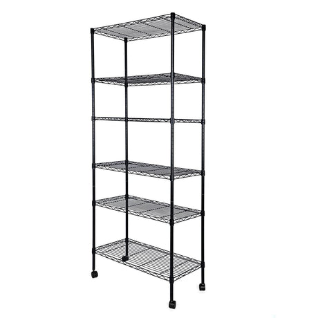 Simple Deluxe 6-Tier Shelving Units, 29.92'' W x 13.98'' D x 71.65'' H Adjustable Wire Shelving with Hanging Hooks and Wheels, Black Simple Deluxe