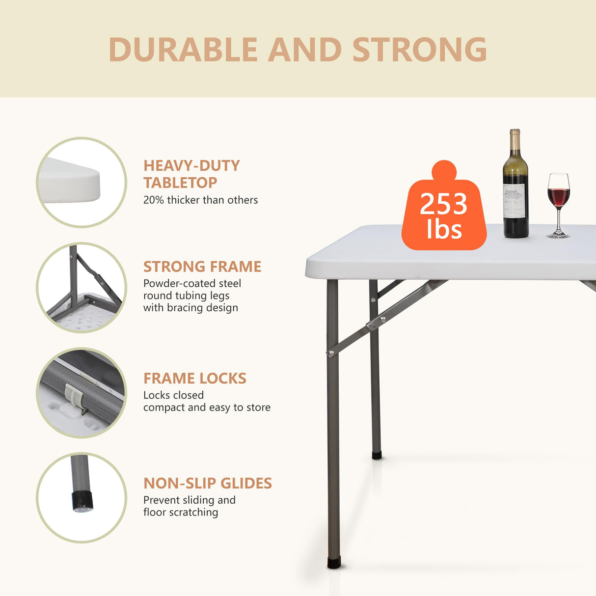 ZenStyle 3 ft Indoor Outdoor Heavy Duty Portable Plastic Folding Table, Square Card Table Utility Desk Game Table for Puzzles Crafting Picnic Camping Dining Party, White ZenStyle